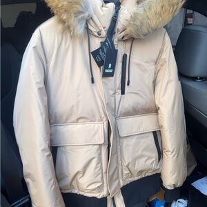 Mackage Beige Puffer Jacket with Fur Trim